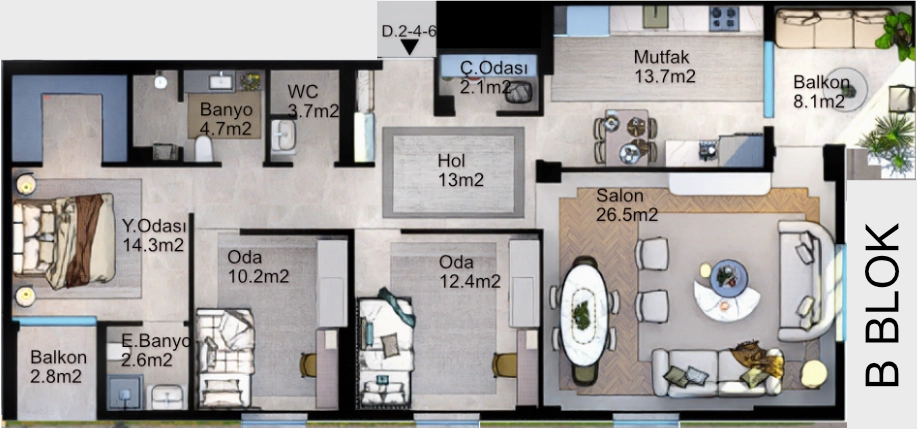 B Blok 3+1 Kat Planı